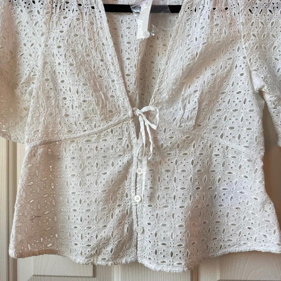 NWT Madewell Tie-Front Top in Eyelet Soft white XXS - Picture 11 of 14